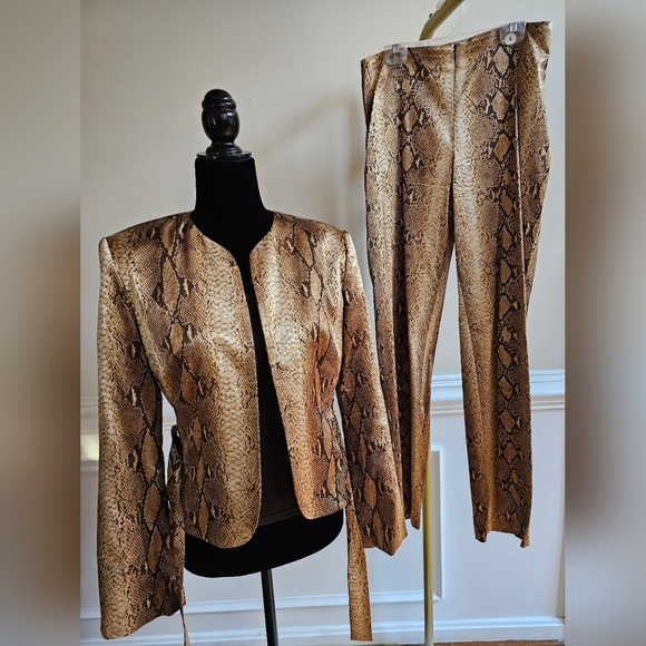 Rare Vintage Cache Women's 3 Piece Set - Jacket/Tank/Pants Pant Suit Snake Skin - Picture 2 of 16